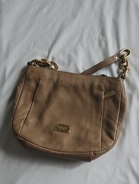 Michael Kors Pebbled Taupe Leather Shoulder Bag with Gold Hardware